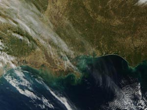 Сравнительные космоснимки участка побережья Мексиканского залива за январь 2011-го