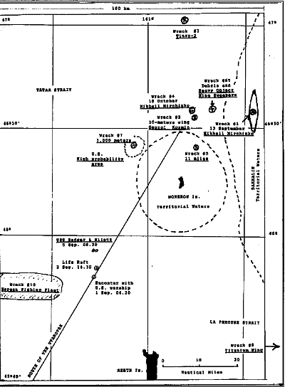 Девять различных мест падения самолетов у берегов Сахалина