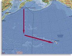 След на тихоокеанской плите от Гавайского восходящего потока