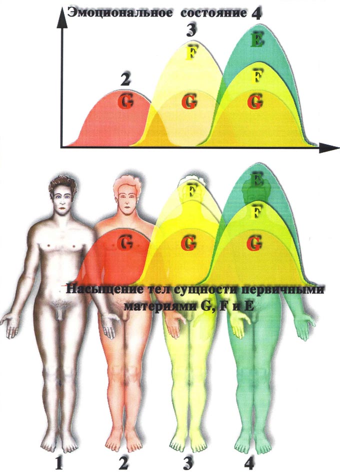 при положительном действии, при положительной карме эмоциональное состояние человека и сопровождающие его качественные изменения тел человека выходят за пределы устойчивого состояния системы