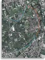 Снимок Помпей из космоса с маршрутом водовод