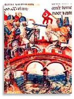Монголы переходят мост при Моху, «монголы» изображены слева