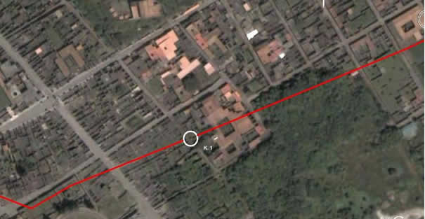 Маршрут водовода в районе виллы Менандра. Маршрут водовода в районе виллы Менандра.